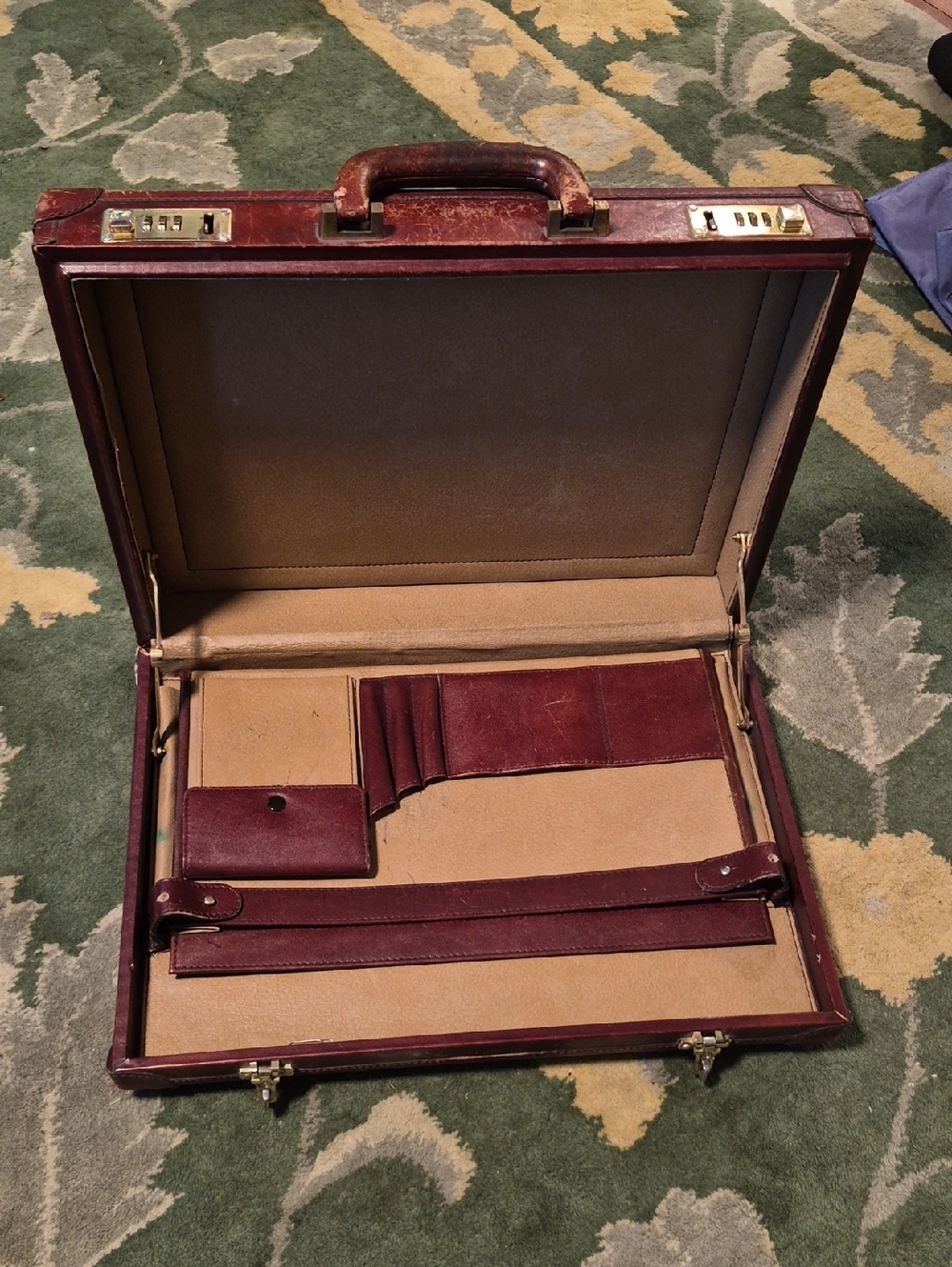 Tumi Burgundy Leather Men's Briefcase with Gold Hardware